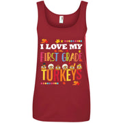 I Love My 1st First Grade Turkeys Student School Women T-Shirt
