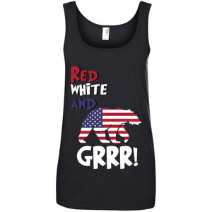 Bear Grrr American Flag Patriotic Red White Women T-Shirt