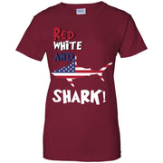 Shark American Flag Patriotic Red White Women T-Shirt