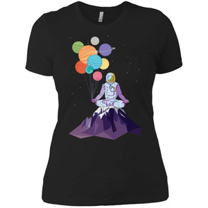 Astronaut in Space Holding Planet Balloon Women T-Shirt