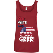 Bear Grrr American Flag Patriotic Red White Women T-Shirt