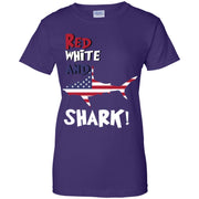 Shark American Flag Patriotic Red White Women T-Shirt