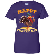 Happy Turkey Day Funny Thanksgiving Wine Women T-Shirt