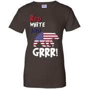Bear Grrr American Flag Patriotic Red White Women T-Shirt