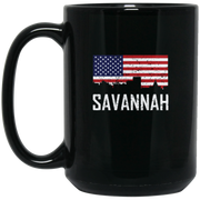 Savannah Georgia Skyline American Flag Distressed Coffee Mug, Tea Mug