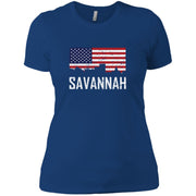 Savannah Georgia Skyline American Flag Distressed Women T-Shirt