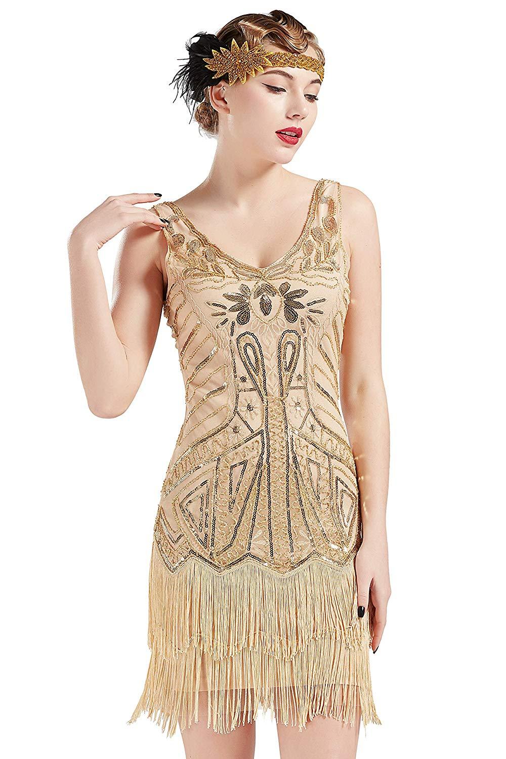 babeyond women's flapper dresses 1920s v neck beaded fringed great gatsby dress