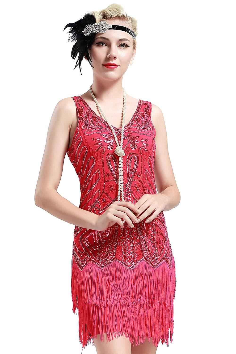 babeyond women's flapper dresses 1920s v neck beaded fringed great gatsby dress