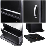 71" Swivel Cabinet with Mirror Free Standing Storage Shelves Drawer Black