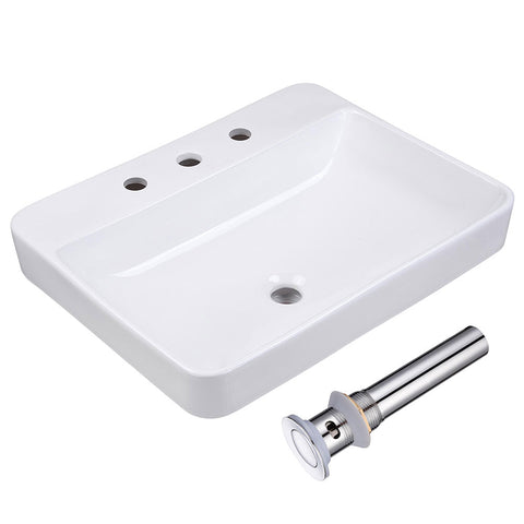 Aquaterior Porcelain Bathroom Sink Overflow w/ Drain 23x18"