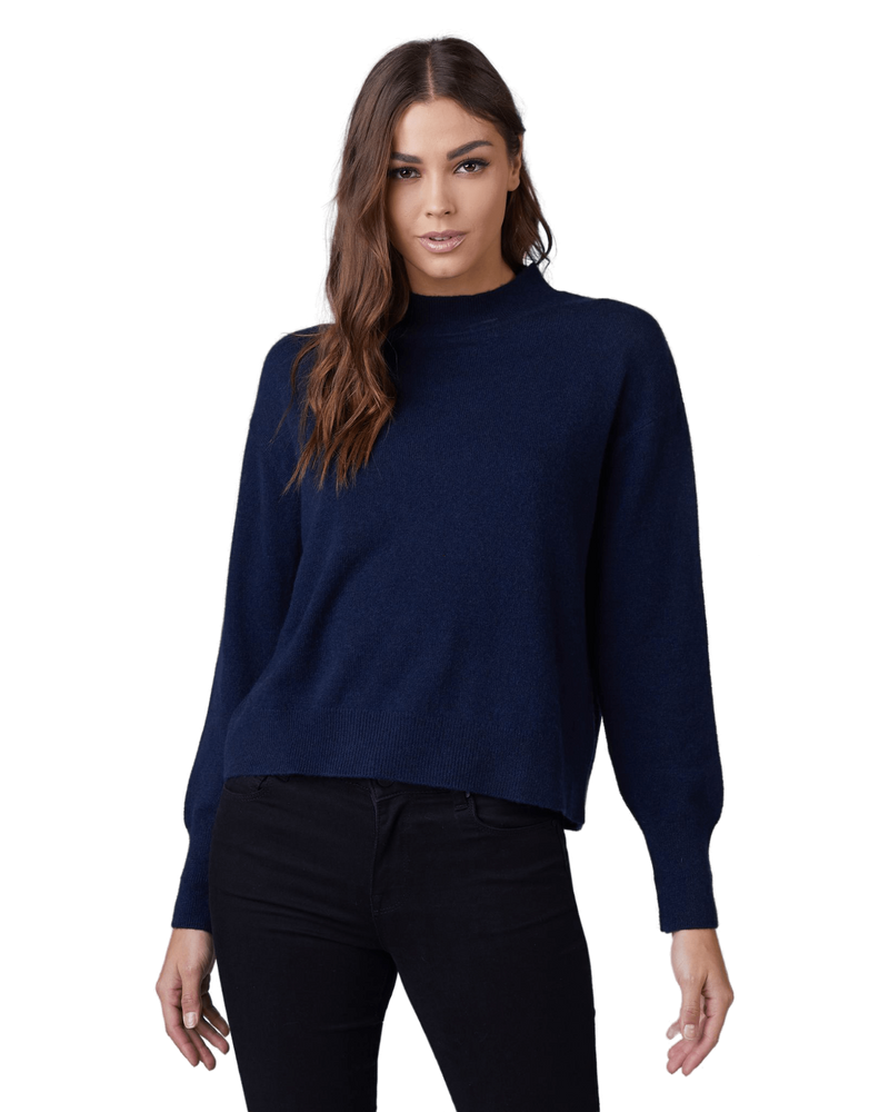 Women's Cashmere Mock Neck Sweater in Navy | DSTLD