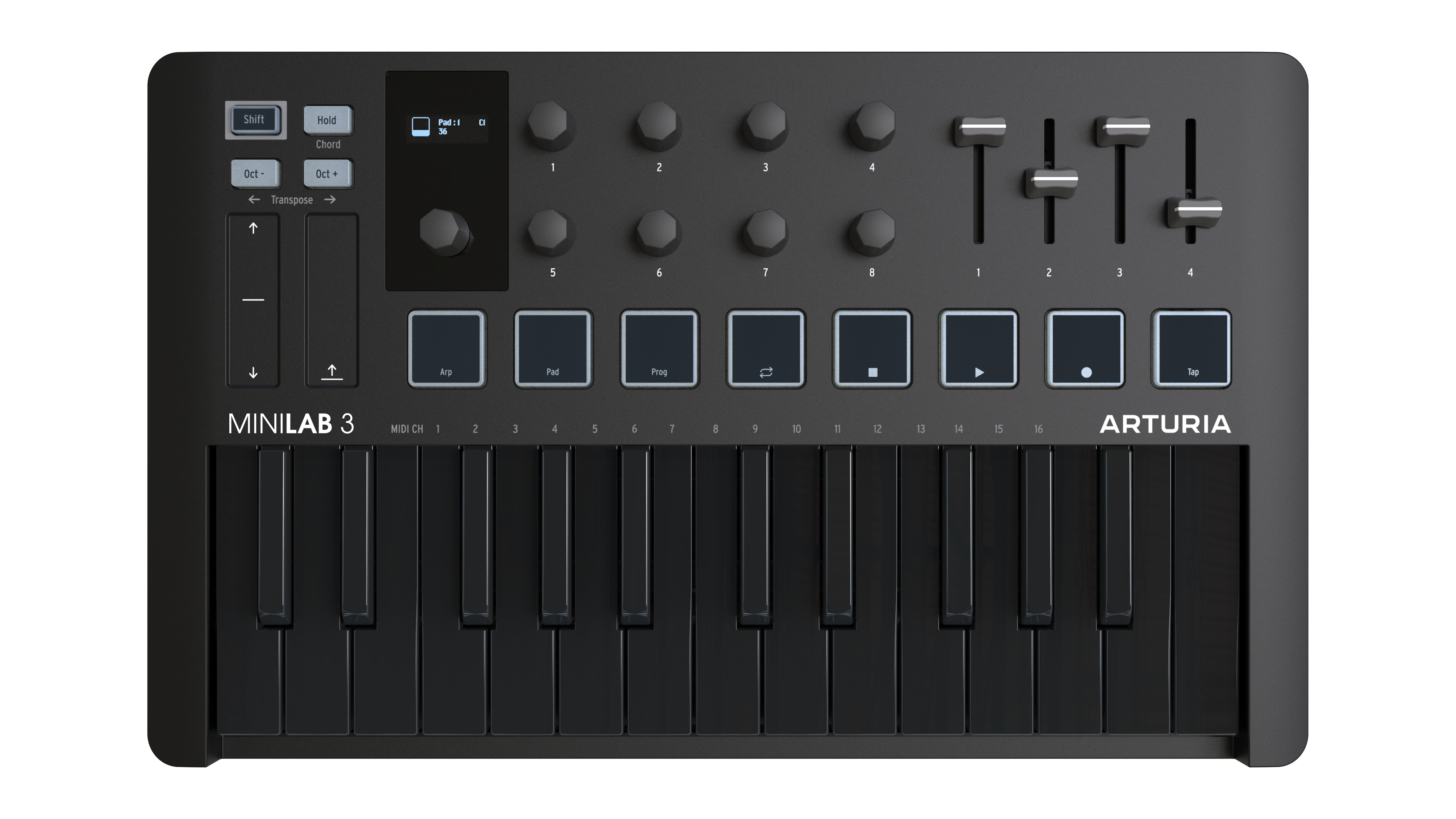 Arturia MINILAB3DBK MIDI Controller With Software (Deep Black) - 25 Keys