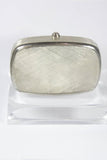 JUDITH LEIBER Brushed Metal Evening Purse with Stone Details