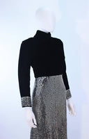 VINTAGE Circa 1970s Velvet and Silver Sequin Gown Size 4
