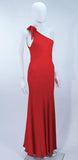 HALSTON Red Chiffon Gown with Jersey Cape Size 6-8