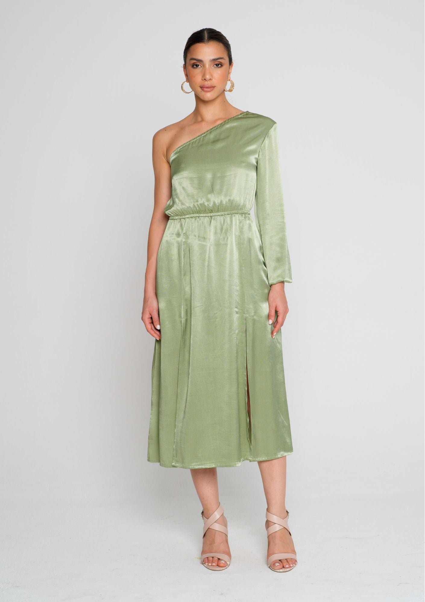 Unscripted women's fashion all in one Sage green one shoulder