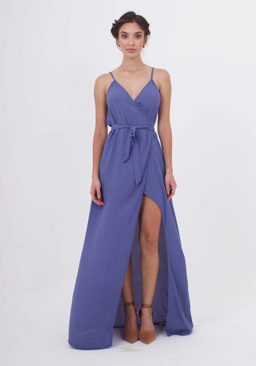 steel blue wrap dress