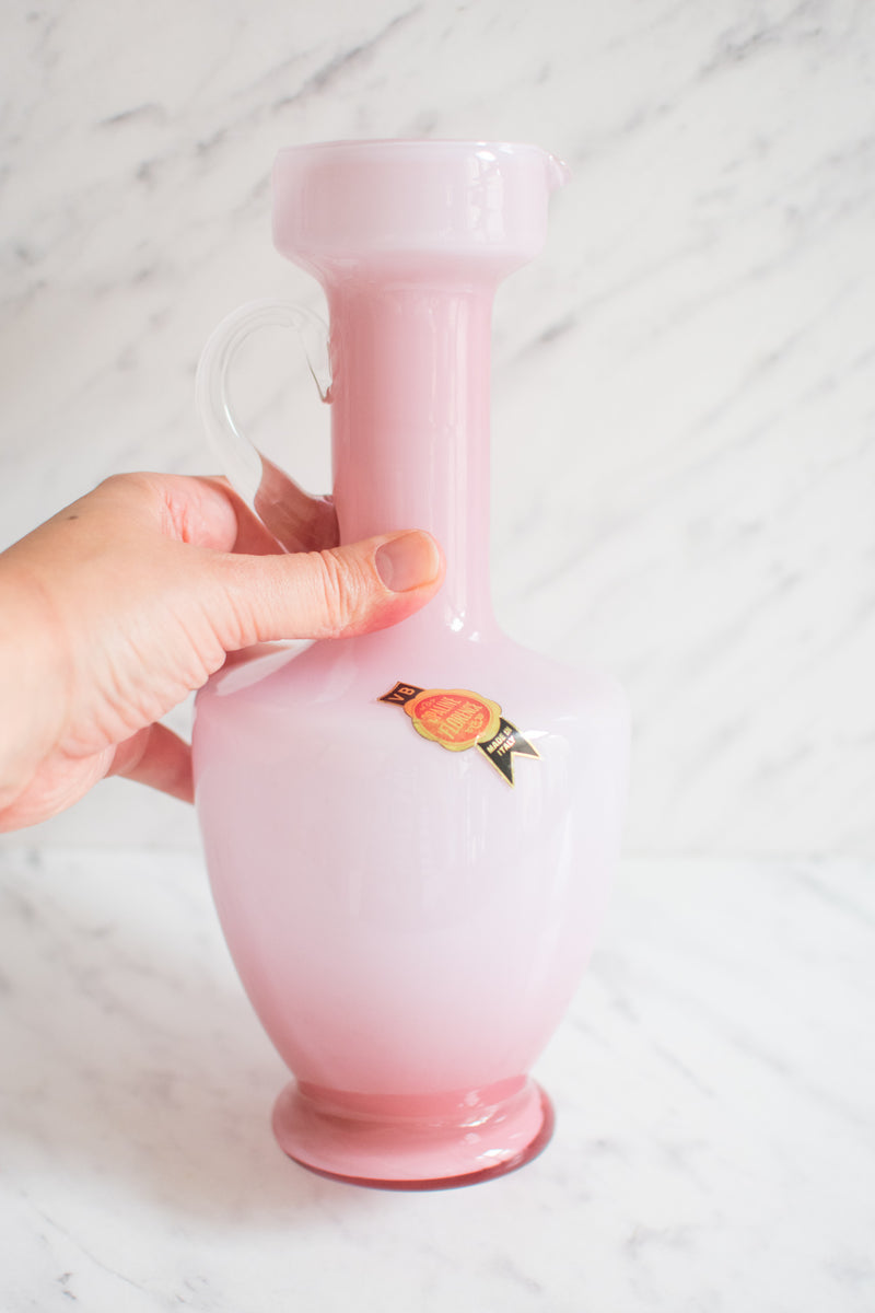 Rosa Glaskrug aus Italien - Blumenvase - Wasserkrug - Flasche