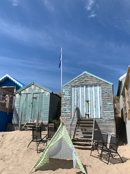 Beach huts at seaside resort in Abersoch 