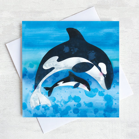 Orca whale greetings card by Joanne Wishart draw the oceans