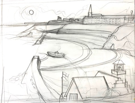 Sketch of Cullercoats RNLI Christmas Card 2021