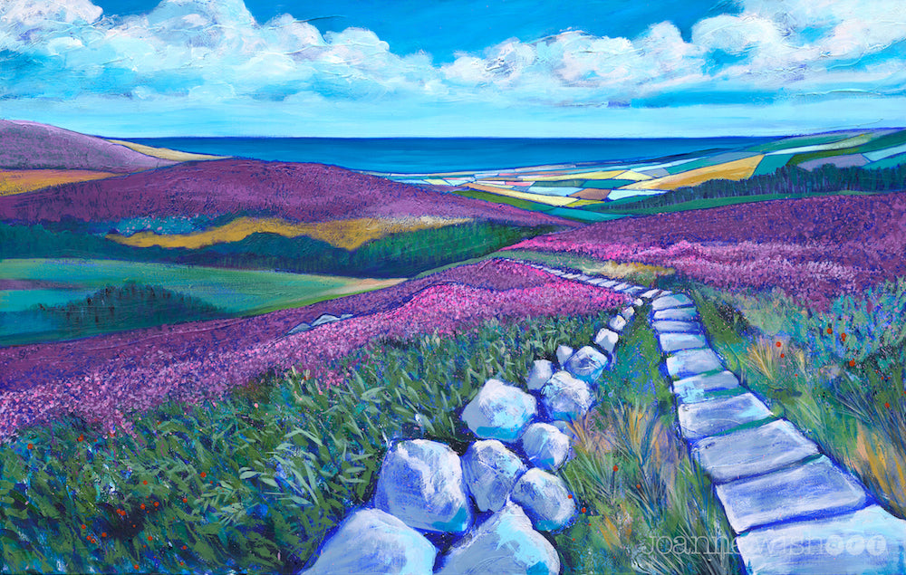 Colourful painting if the simonside hills in northumberland