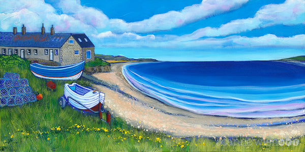 A painting of Boulmer beach in Northumberland