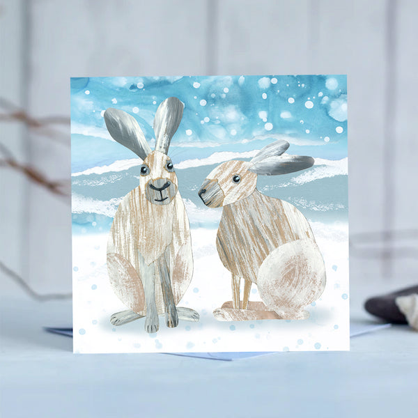 Winter Snow Hares Festive Greetings Card