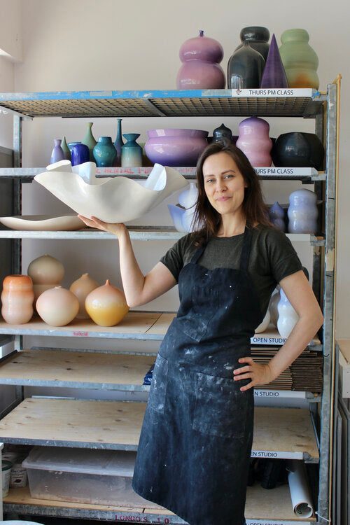 Annika in her studio, Mississauga Potters’ Guild