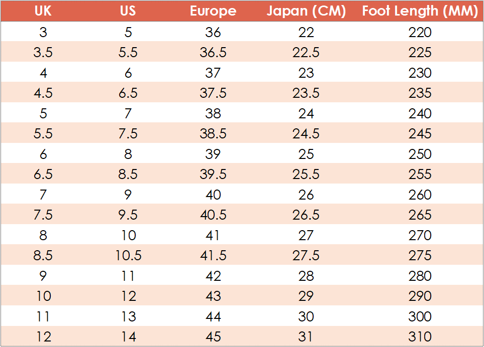 shoe size guide