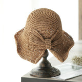 Bow Collapsible Straw Hat Literary Holiday Beach Hat