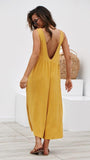 Solid Color Open Back Casual Jumpsuits