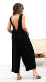 Solid Color Open Back Casual Jumpsuits