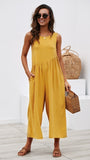 Solid Color Open Back Casual Jumpsuits