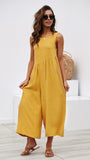 Solid Color Open Back Casual Jumpsuits