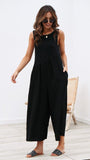 Solid Color Open Back Casual Jumpsuits