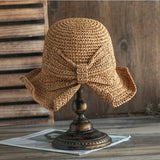 Bow Collapsible Straw Hat Literary Holiday Beach Hat