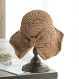 Bow Collapsible Straw Hat Literary Holiday Beach Hat