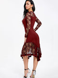 Sexy Lace Long Sleeve Midi Dress