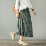 Vintage Denim Pockets Women Skirt