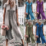 Summer Cotton Linen Solid Color Jumpsuit