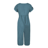 Summer Cotton Linen Solid Color Jumpsuit