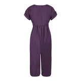 Summer Cotton Linen Solid Color Jumpsuit