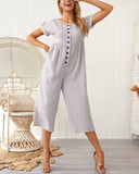 Summer Cotton Linen Solid Color Jumpsuit