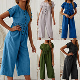 Summer Cotton Linen Solid Color Jumpsuit