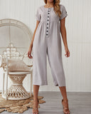 Summer Cotton Linen Solid Color Jumpsuit