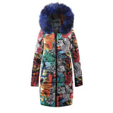 Goddess Graffiti Fur Collar Cotton-padded Coat-6color