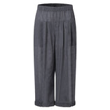 Loose Solid Color Elastic Waist Casual Wide-leg Pants