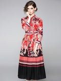 Fashion Slim Print Long Sleeves Pleated Dress