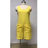Solid Color Cotton and Linen Buttoned Jumpsuit
